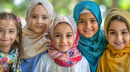 Beautiful diverse muslim children from different races and countries.