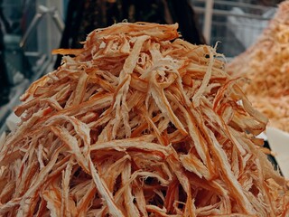 Dried seafood on sale in a thai street market in Bangkok, Thailand