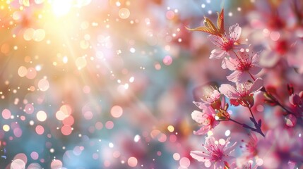 Dreamy Cherry Blossoms Adorned with Sparkling Sunlight Rays - Generative AI