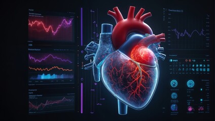  model of human heart on digital background - 792671133