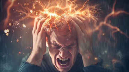 Nervous breakdown. Reaction to overwhelming stress. Seek help. Experience emotional outbursts, anxiety, or difficulty functioning in daily life. Cause a universal reaction. Attack of aggression - obrazy, fototapety, plakaty