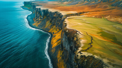 Painted line on a grassy cliff in Iceland
