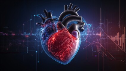  model of human heart on digital background - 792673307