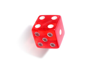 One red game dice isolated on white