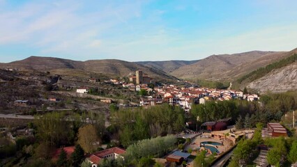 Aerial view of Enciso, famous touristic destination in la Rioja, Spain. High quality 4k footage - Powered by Adobe