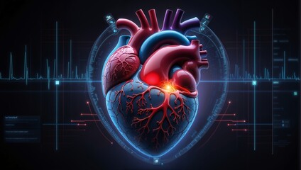  model of human heart on digital background - 792674583