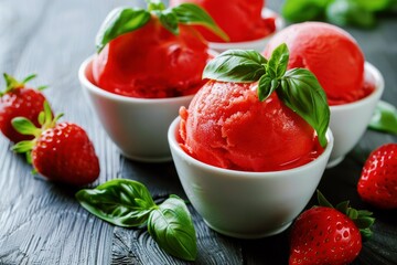 ice cream with strawberries and mint