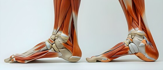 Anatomical front view of human leg muscles and feet position. Concept Anatomy, Human Body, Leg Muscles, Feet Position, Front View - obrazy, fototapety, plakaty