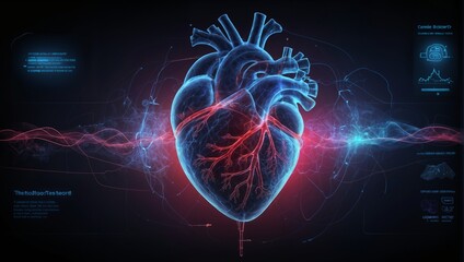  model of human heart on digital background