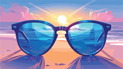 Sunglasses with a reflection of the sea 2d flat car