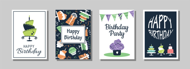 Set of vector birthday cards