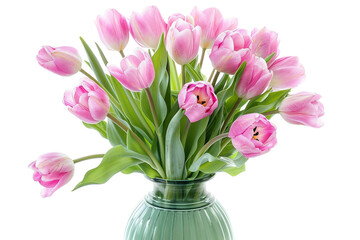 Pink Tulips Bouquet on Transparent Background