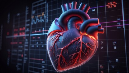  model of human heart on digital background - 792675315