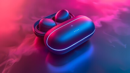 A set of stylish wireless earphones with a charging case, representing convenience and immersive sound, placed on a solid background