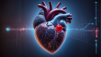  model of human heart on digital background - 792676177