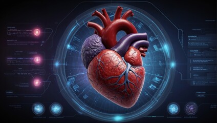  model of human heart on digital background - 792676576