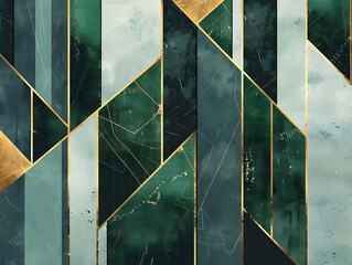 Abstract Geometric shapes in various shades of green, gold, and black