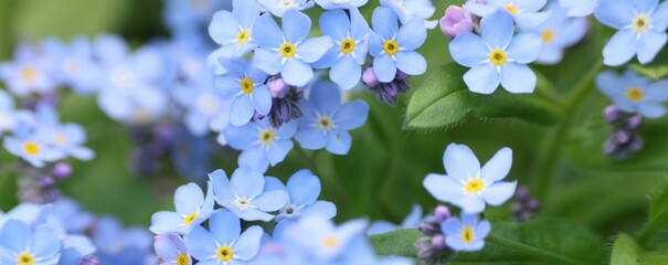 Beautiful forget-me-not flowers growing outdoors. Spring season