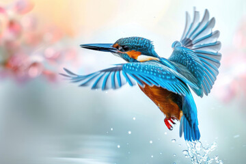 A kingfisher dives, a flash of blue