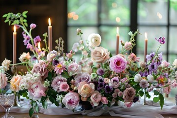 Exquisite Elegant Wedding Table Decor Featuring Romantic Floral Arrangements and Soft Candlelight
