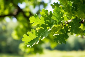 close-up Green Oak leaves on natural background