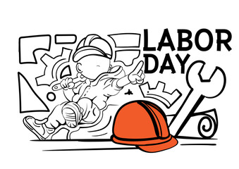 Sketch for World Labour day1 May with Grunge Background. Vector Illustration
