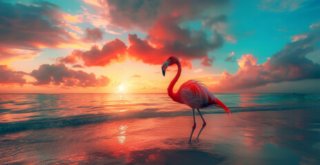 Fototapeta premium flamingo at sunset