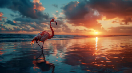 Fototapeta premium flamingo at sunset