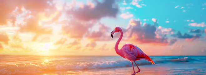 Naklejka premium flamingo in the sunset