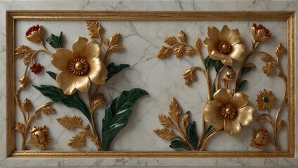Marble panel wall art adorned with intricate floral designs, ideal for elegant wall decoration Generative AI