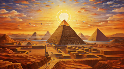 sphinx and pyramids - obrazy, fototapety, plakaty