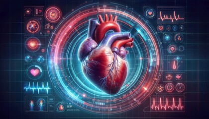 model human heart on digital screen. diagnostic future - 792681310