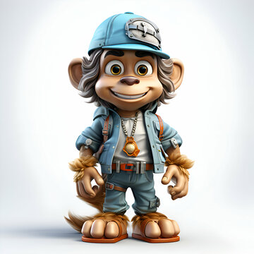 3D Render of a Hipster monkey with a hat and boots