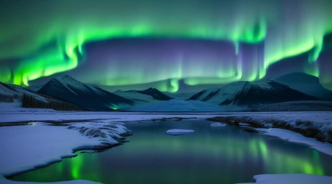 Northern Lights, Snowy Mountains, Aurora Borealis Natural Phenomenon
