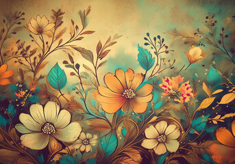 vintage floral grunge background - obrazy, fototapety, plakaty