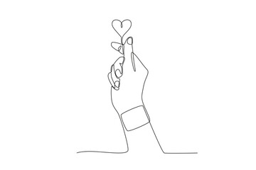 Hands emitting a love symbol. Love concept one-line drawing