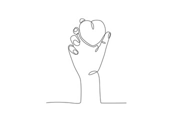 Hand holding a love symbol. Love concept one-line drawing