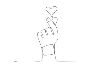 The finger that gives off the love symbol. Love concept one-line drawing