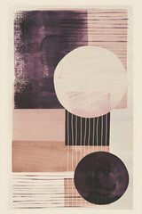 minimalist japan art, visible brush storks, violet purple, neutral shapes, white paper