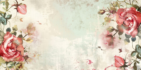 Vintage scrapbook page with flowers and copy space