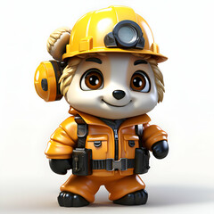 3D Render of Cute Hedgehog cartoon character with safety helmet