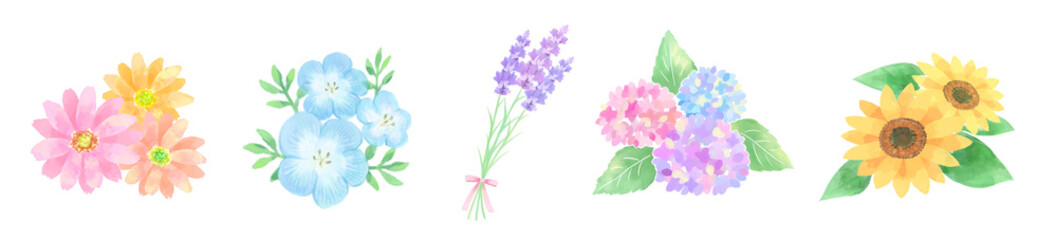 手描き風お花のイラスト5点セット