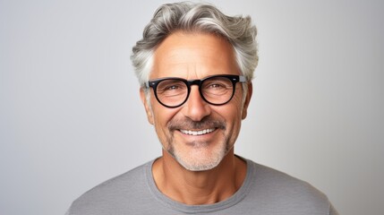 Obraz premium attractive middle aged man in white mock-up T-Shirt, looking into camera