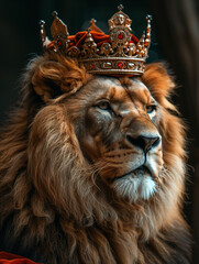 portrait of lion wearing crown, king of wild concept © pattozher