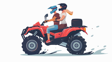 Couple on the ATV motorcycle isolated. Vector flat style