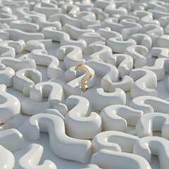 Obraz premium a sea of 3D white question marks with a single, prominently placed, golden question mark standing out in the center