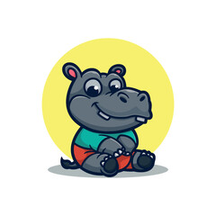 simple mascot logo fat hippo baby character design

