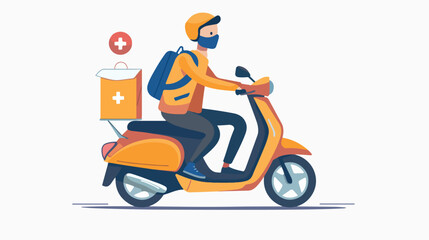 Delivery man in medical mask on a motorbike