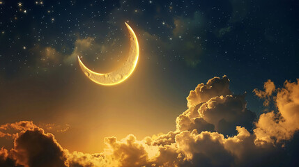 Obraz na płótnie Canvas Ramadan Kareem background. Crescent moon and clouds