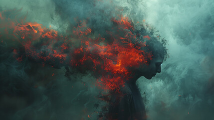 surreal human burning and smoke, burn out concept - 792698900